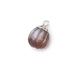 9x8mm Silver Leafed Chocolate Brown Moonstone Carved Melon focal bead Pendant sold as 1 piece (ONLINE ORDER ONLY)