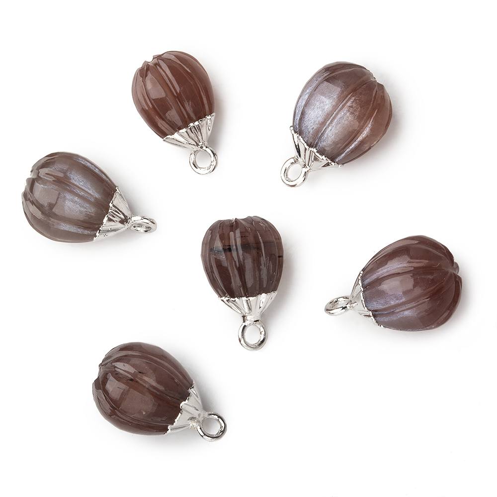 9x8mm Silver Leafed Chocolate Brown Moonstone Carved Melon focal bead Pendant sold as 1 piece (ONLINE ORDER ONLY)