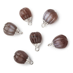 9x8mm Silver Leafed Chocolate Brown Moonstone Carved Melon focal bead Pendant sold as 1 piece (ONLINE ORDER ONLY)