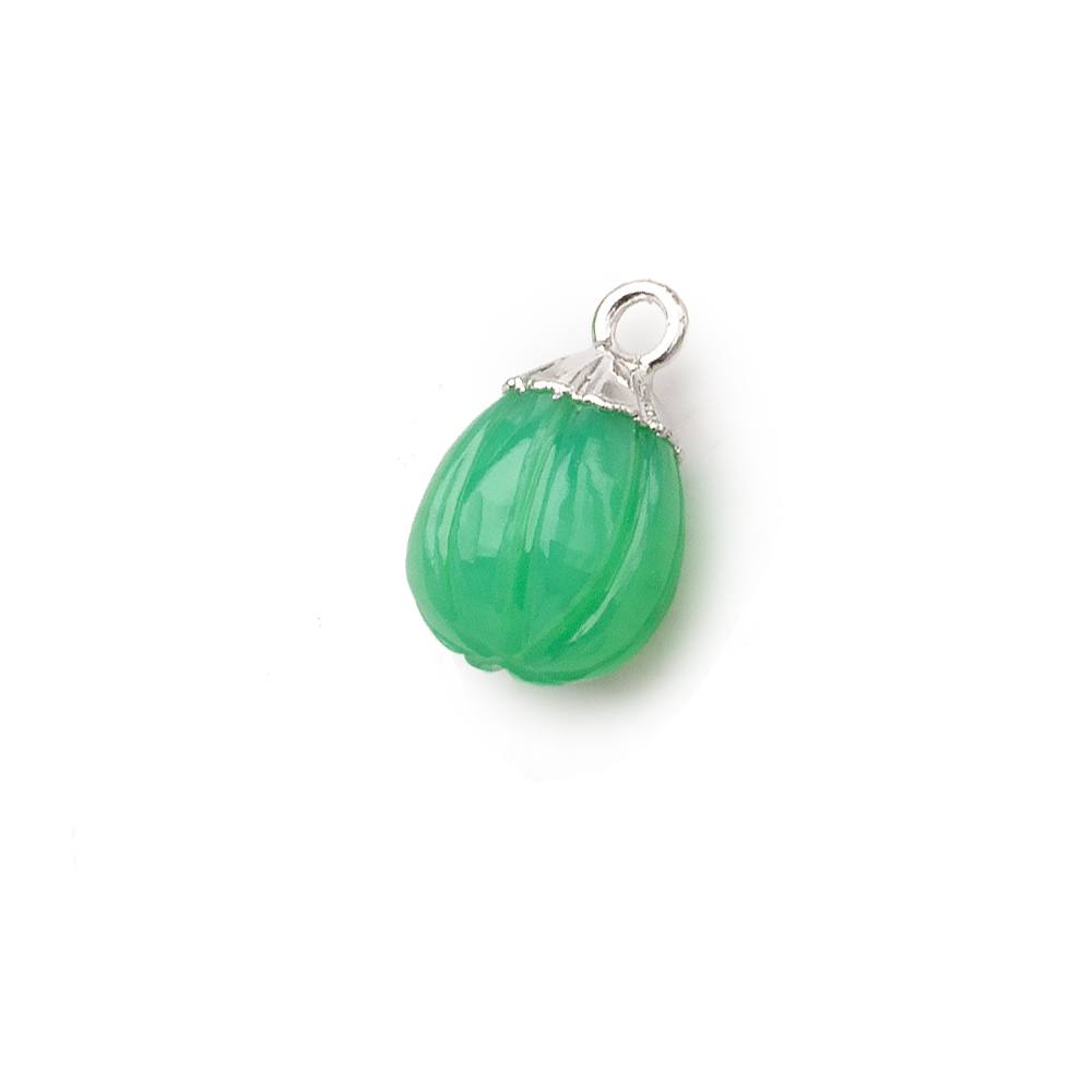 9x8mm Silver Leafed Green Onyx Carved Melon focal bead Pendant sold as 1 piece (ONLINE ORDER ONLY)