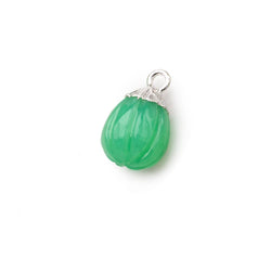 9x8mm Silver Leafed Green Onyx Carved Melon focal bead Pendant sold as 1 piece (ONLINE ORDER ONLY)