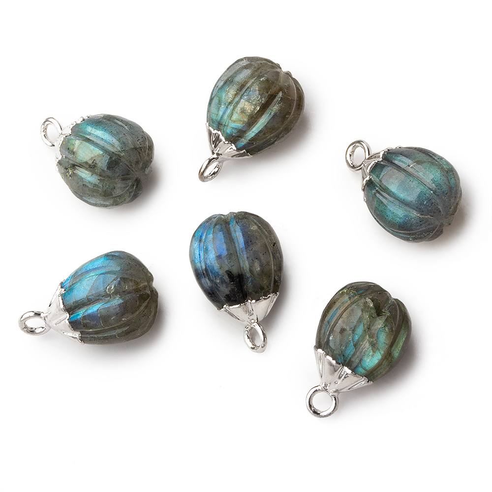 9x8mm Silver Leafed Labradorite Carved Melon focal bead Pendant sold as 1 piece (ONLINE ORDER ONLY)