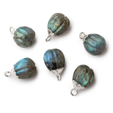 9x8mm Silver Leafed Labradorite Carved Melon focal bead Pendant sold as 1 piece (ONLINE ORDER ONLY)