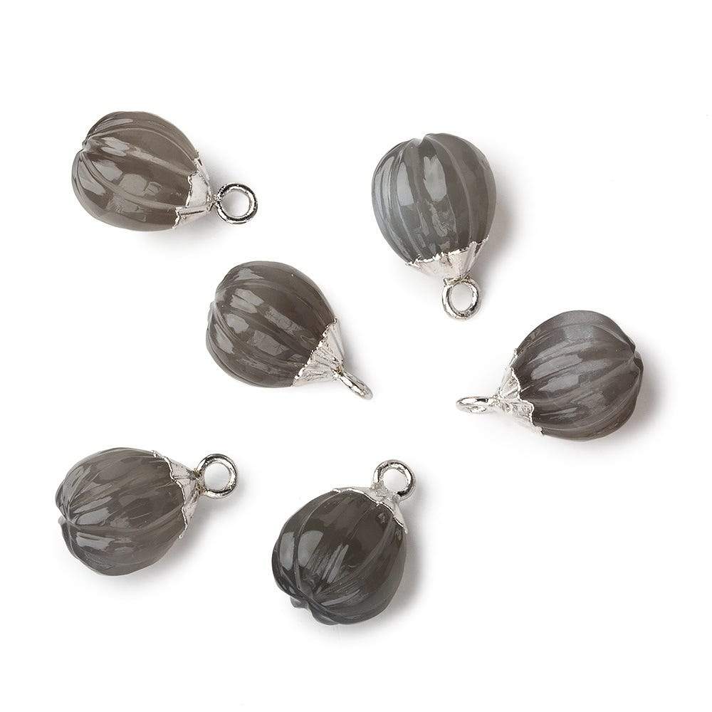9x8mm Silver Leafed Platinum Grey Moonstone Carved Melon focal bead Pendant sold as 1 piece (ONLINE ORDER ONLY)