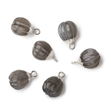 9x8mm Silver Leafed Platinum Grey Moonstone Carved Melon focal bead Pendant sold as 1 piece (ONLINE ORDER ONLY)