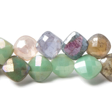 9x9-10x10mm Mystic Multi Gemstone faceted pillow beads 8 inch 44 pieces (ONLINE ORDER ONLY)