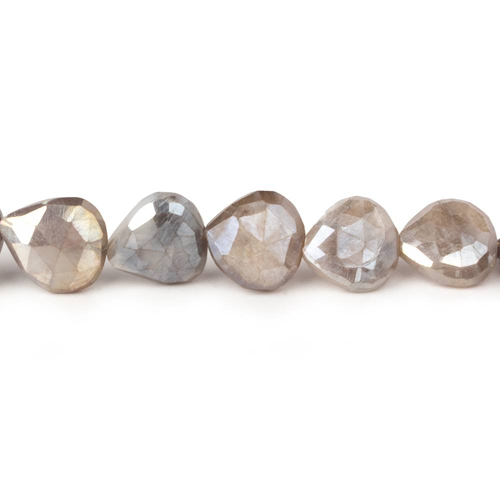 9x9-11x11mm Mystic Platinum Grey Moonstone straight drill faceted hearts 14 inch 35 beads (ONLINE ORDER ONLY)