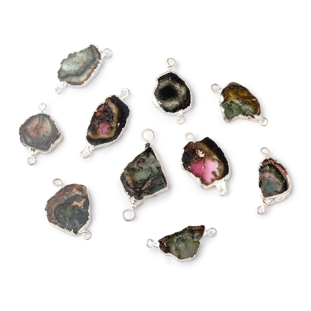 9x9-12x11mm Silver Leafed Tourmaline Natural Crystal Slice 1 Connector Focal (ONLINE ORDER ONLY)