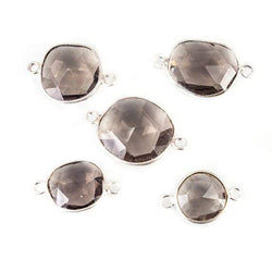 9x9-13x14mm Sterling Silver Bezeled Champagne Quartz Focal Bead Set of 5 (ONLINE ORDER ONLY)