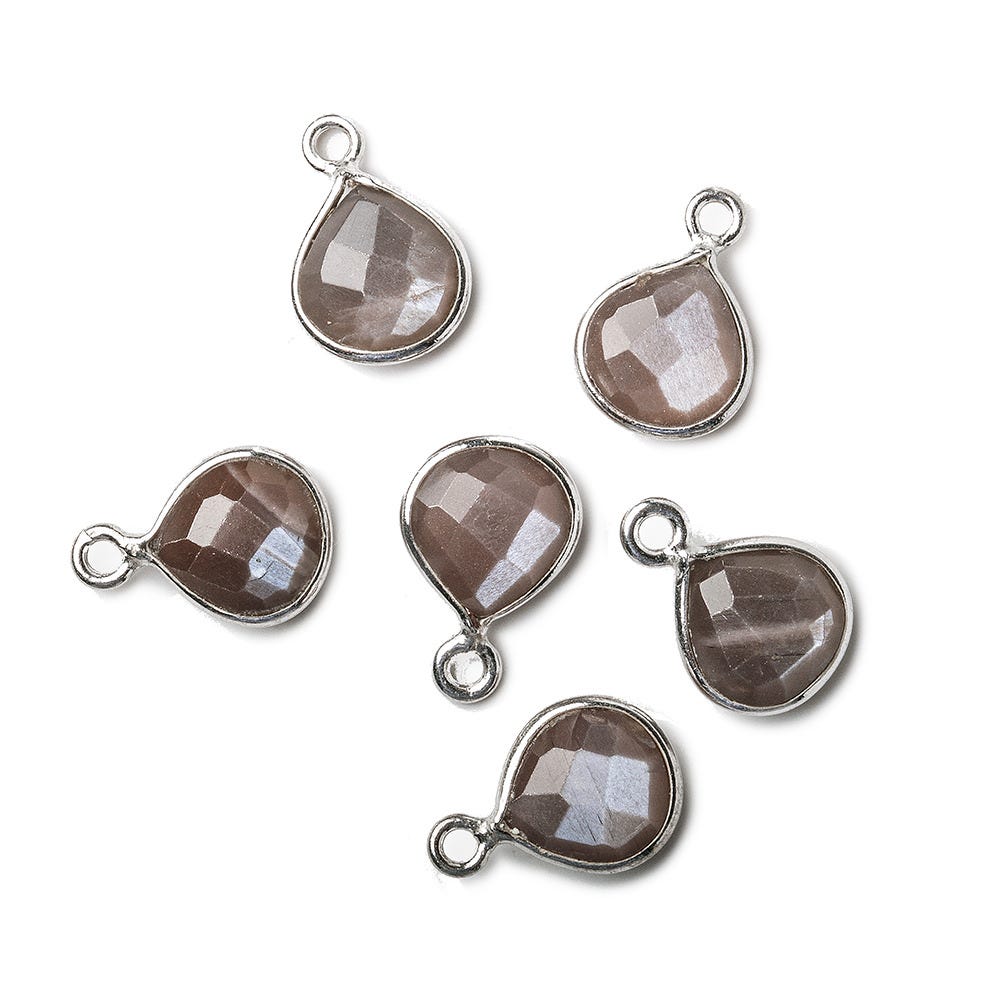 9x9mm Silver .925 Gold Bezeled Chocolate Brown Moonstone Heart Pendant 1 piece (ONLINE ORDER ONLY)
