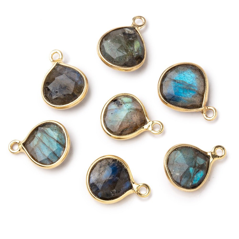 9x9mm Vermeil Bezel Labradorite faceted heart Pendant 1 focal bead (ONLINE ORDER ONLY)