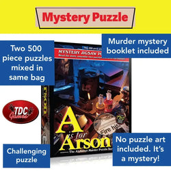 A is for Arson Set of 2 500 Piece Mystery Jigsaw Puzzles TDC