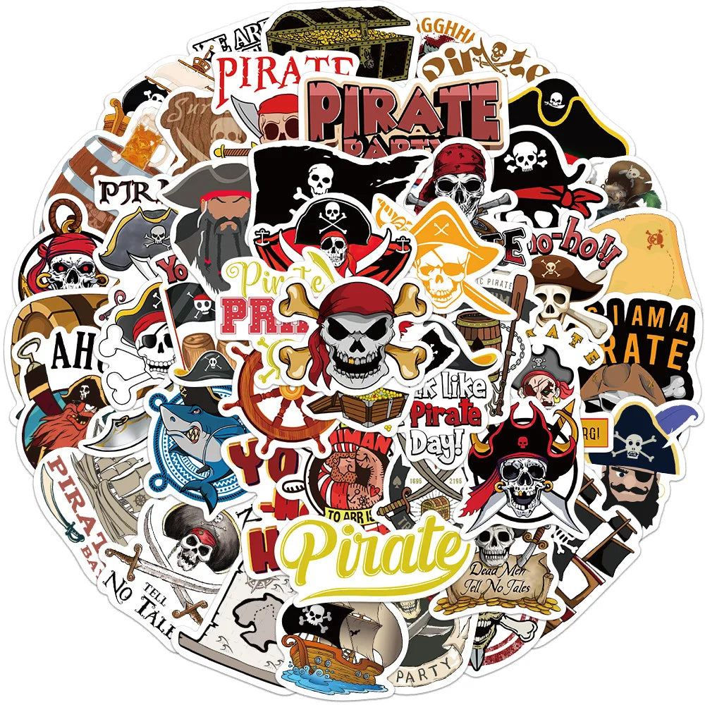 Cartoon Pirate Stickers Skeleton Barrel Boat Decals for Laptop Phone Suitcase Motorcycle (ONLINE ORDER ONLY)