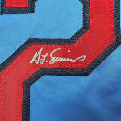 Framed Autographed/Signed Ted Simmons 35x39 St. Louis Blue Baseball Jersey JSA COA
