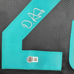 Framed Autographed/Signed De'Von DeVon Achane 35x39 Miami Black Football Jersey Beckett BAS COA