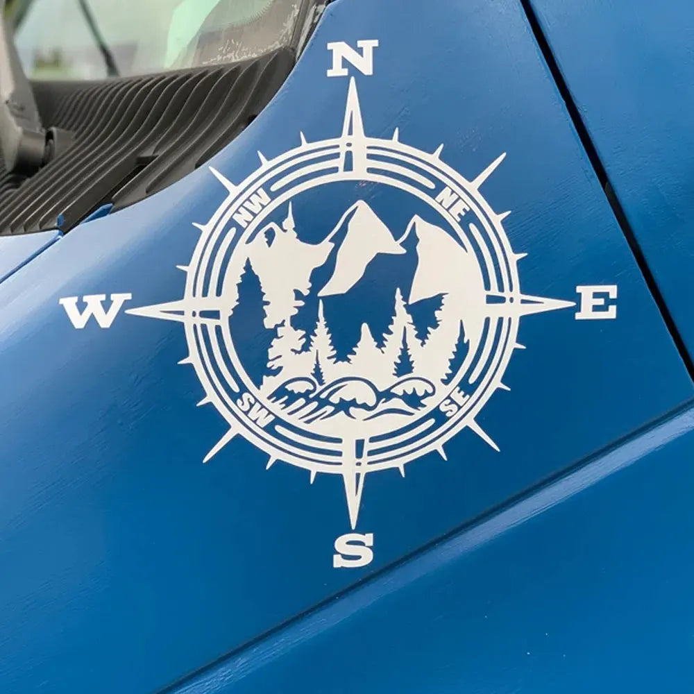 Compass Car Sticker PVC Window Stickers Natural Mountain Forest Pacific Northwest Auto Spare Parts Notebook Vinyl Decals (ONLINE ORDER ONLY)