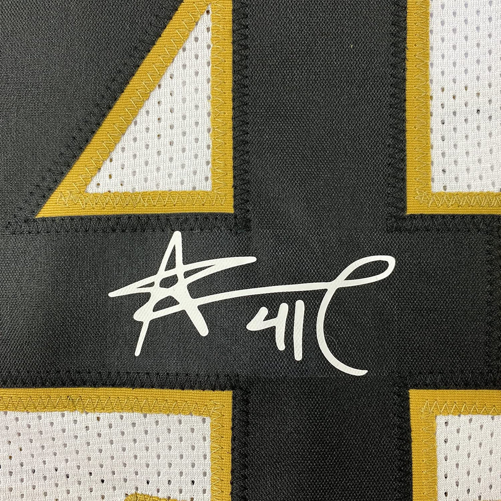 Framed Facsimile Autographed Alvin Kamara 35x39 New Orleans White Reprint Laser Auto Football Jersey (ONLINE ORDER ONLY)