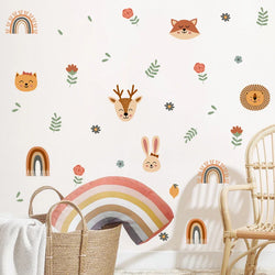 Watercolor Cute Animal Rainbow Nursery Wall Decals Stickers Boys Room Decor (Online Order Only)