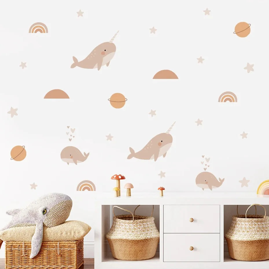 Boho Whale Rainbow Wall Sticker for Nursery Room Decor (Online Order Only)