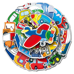 Cartoon Vehicle Stickers Set: Car, Ship, Airplane Decals for Kids - DIY Laptop, Notebook, Suitcase (ONLINE ORDER ONLY)