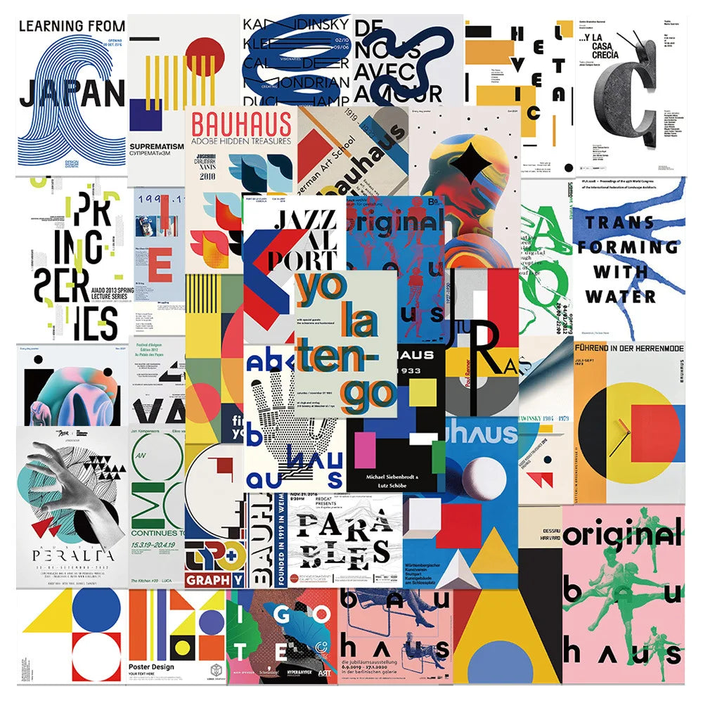 Bauhaus Style Stickers 10/30/40PCS Aesthetic Graffiti Decals for Laptop Phone Suitcase Wall Decoration (ONLINE ORDER ONLY)