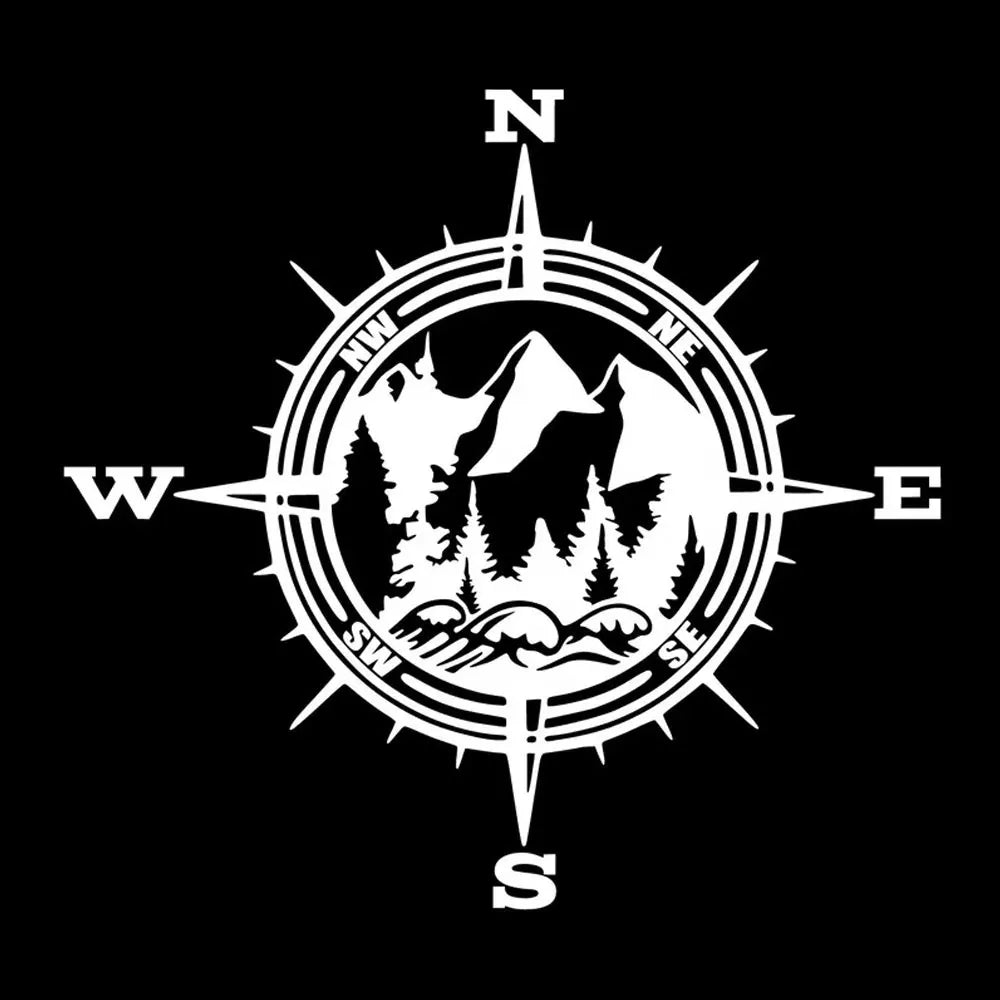Compass Car Sticker PVC Window Stickers Natural Mountain Forest Pacific Northwest Auto Spare Parts Notebook Vinyl Decals (ONLINE ORDER ONLY)