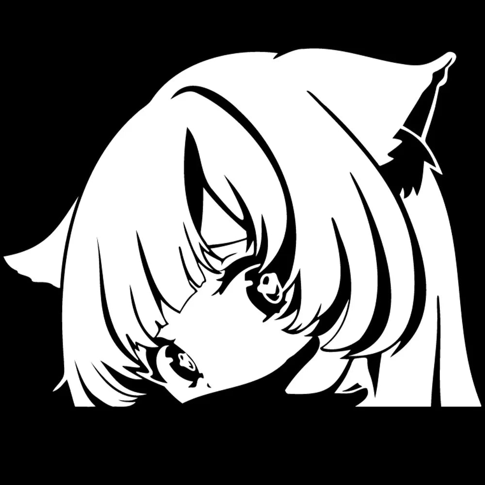 Cat Girl Peek Car Sticker Anime Auto Parts Stickers Cartoon Laser PVC Waterproof Die Cutting Vinyl Decals (ONLINE ORDER ONLY)