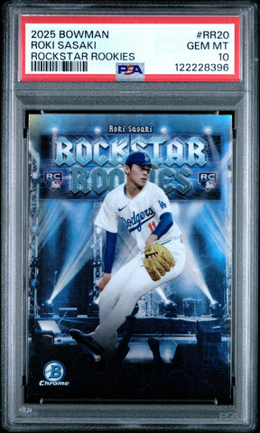 Graded 2025 Topps Bowman Roki Sasaki #RR20 Rockstar Rookies Rookie RC Baseball Card PSA 10 Gem Mint (ONLINE ORDER ONLY)