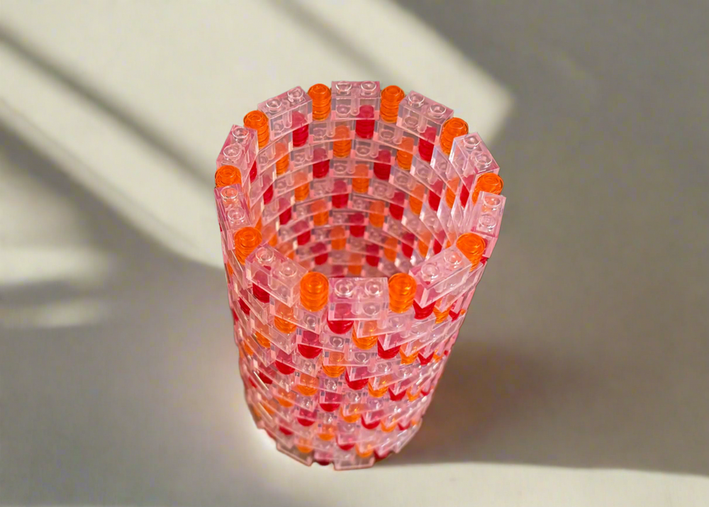 Clear, Red, and Orange Modular Vase – Built with LEGO®-Compatible Bricks (ONLINE ORDER ONLY)