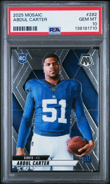 Graded 2025 Panini Mosaic Abdul Carter #282 Variation Rookie RC Football Card PSA 10 Gem Mint (ONLINE ORDER ONLY)