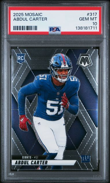 Graded 2025 Panini Mosaic Abdul Carter #317 Rookie RC Football Card PSA 10 Gem Mint (ONLINE ORDER ONLY)