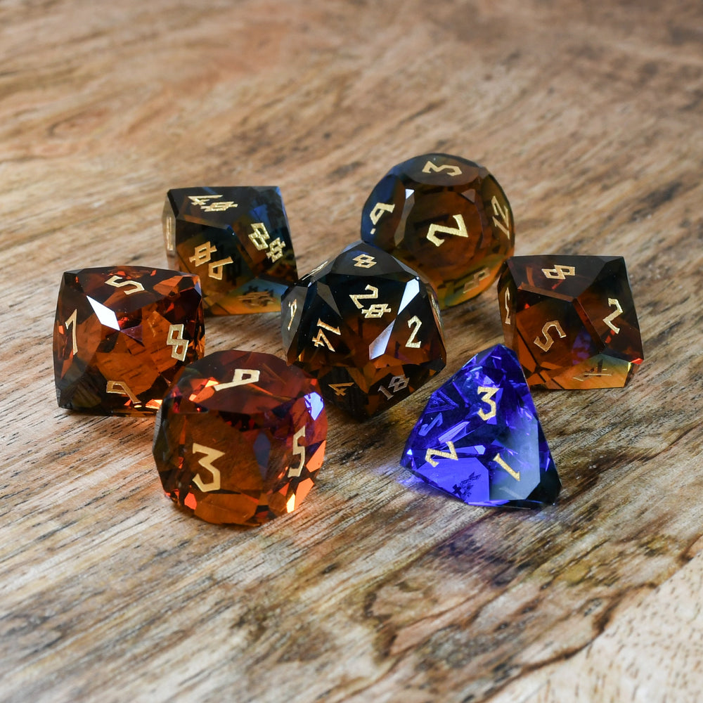 Ice and Fire Multifaceted Glass Dice Set (ONLINE ORDER ONLY)