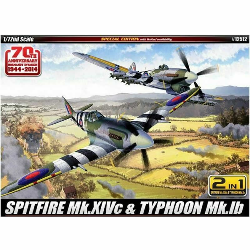 ACA12512 Spitfire Mk XIVc And Typhoon Mk 1b 1/72 Scale Plastic Model Kit Academy (ONLINE ORDER ONLY)