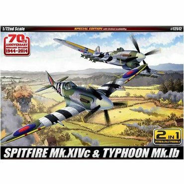 ACA12512 Spitfire Mk XIVc And Typhoon Mk 1b 1/72 Scale Plastic Model Kit Academy (ONLINE ORDER ONLY)