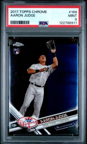 Graded 2017 Topps Chrome Aaron Judge #169 Catching Rookie RC Baseball Card PSA 9 Mint (ONLINE ORDER ONLY)