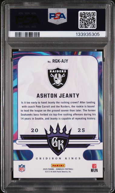 Graded 2025 Panini Donruss Ashton Jeanty #RGKAJY Rookie Gridiron Kings Rookie RC Football Card PSA 10 Gem Mint (ONLINE ORDER ONLY)