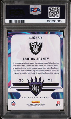Graded 2025 Panini Donruss Ashton Jeanty #RGKAJY Rookie Gridiron Kings Rookie RC Football Card PSA 10 Gem Mint (ONLINE ORDER ONLY)