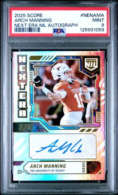 Graded 2025 Panini Score Arch Manning #NEN-AMA Next Era Auto Texas Longhorns Rookie RC Football Card PSA 9 Mint (ONLINE ORDER ONLY)