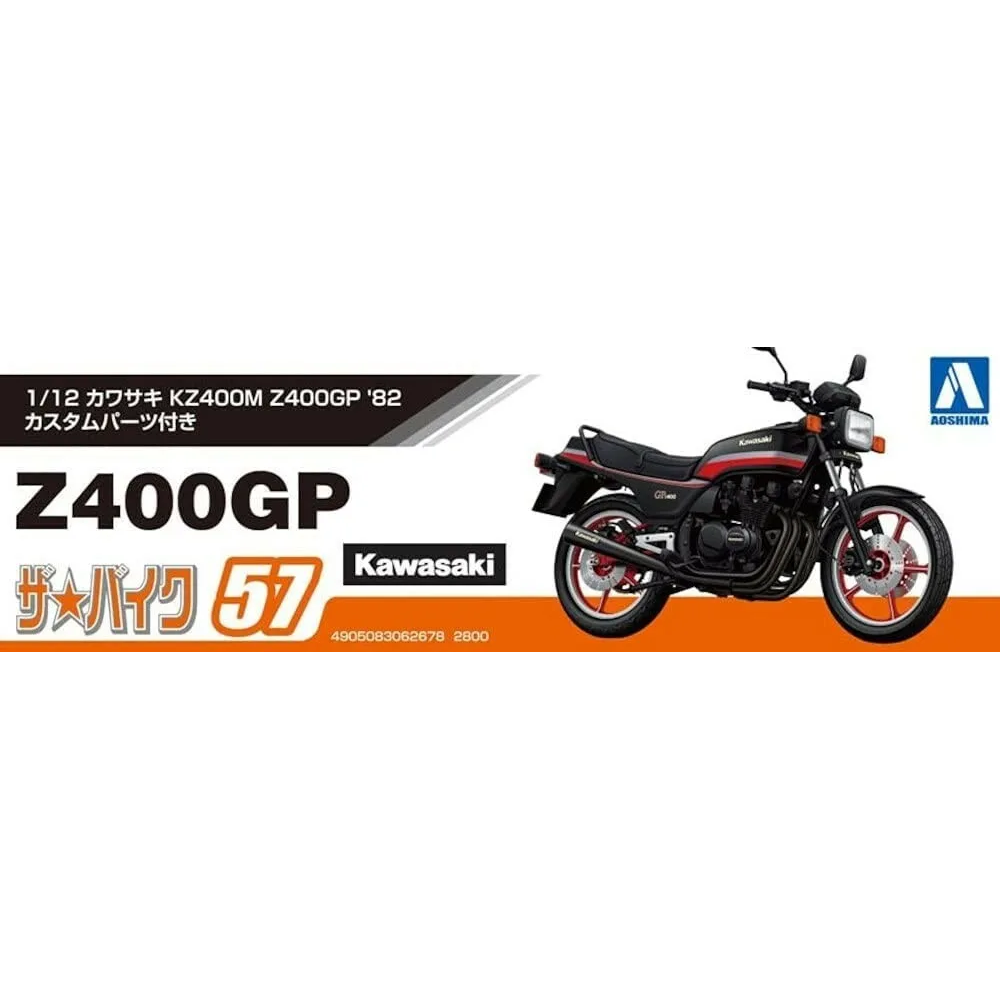 Aoshima: 1/12 Kawasaki KZ400M Z400GP '82 with Custom Parts Scale Model Kit #57 (ONLINE ORDER ONLY)