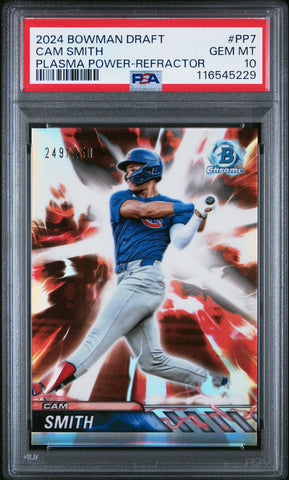 Graded 2024 Topps Bowman Draft Cam Smith #PP7 Plasma Power Refractor /250 Rookie RC Baseball Card PSA 10 Gem Mint (ONLINE ORDER ONLY)