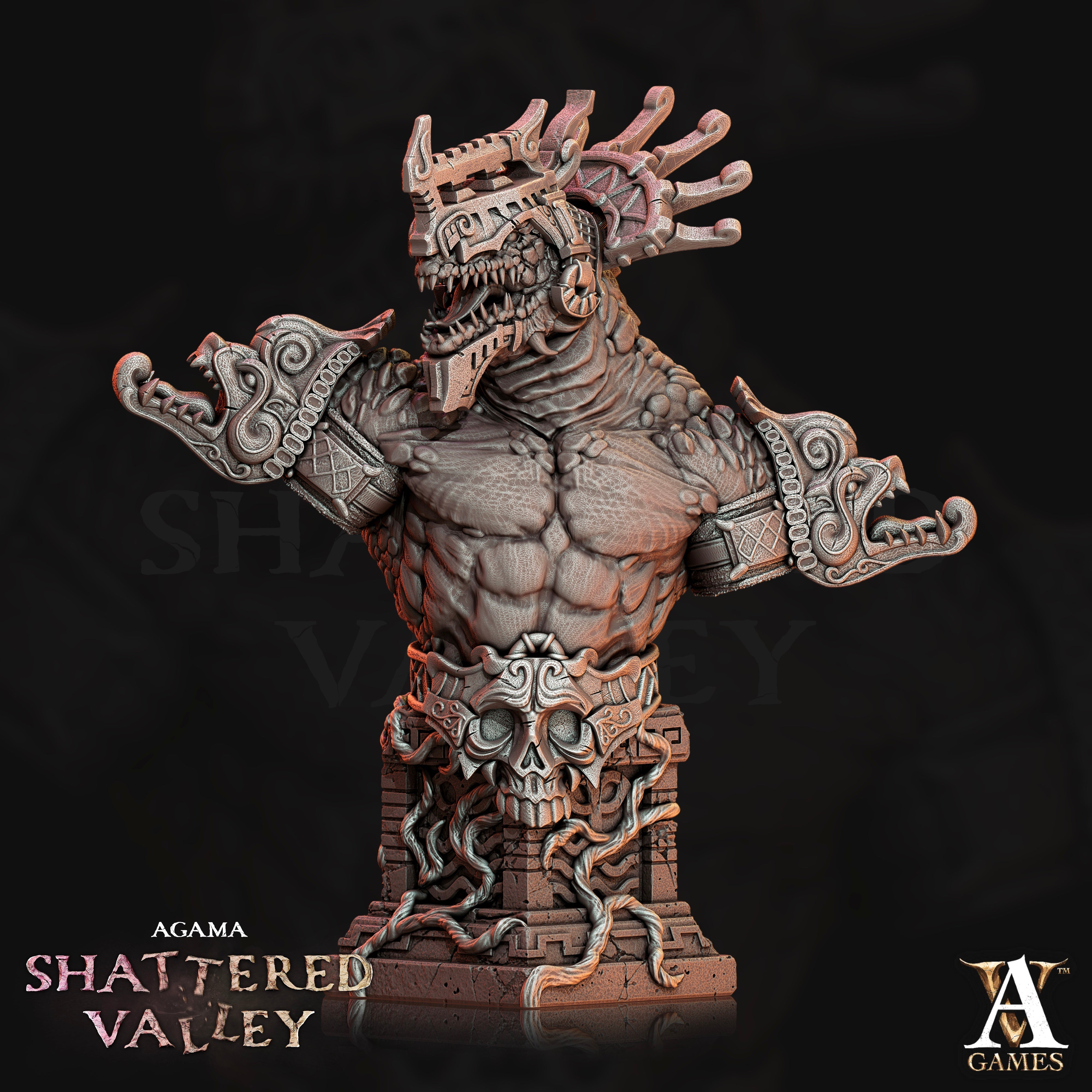 3D Printed Archvillain Games Agama Shattered Valley Tzeekul the Conqueror - Bust  28mm 32mm D&D (Online Only)