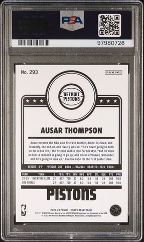Graded 2023 Hoops Winter Ausar Thompson #293 Rookie RC Basketball Card PSA 10 Gem Mint (ONLINE ORDER ONLY)