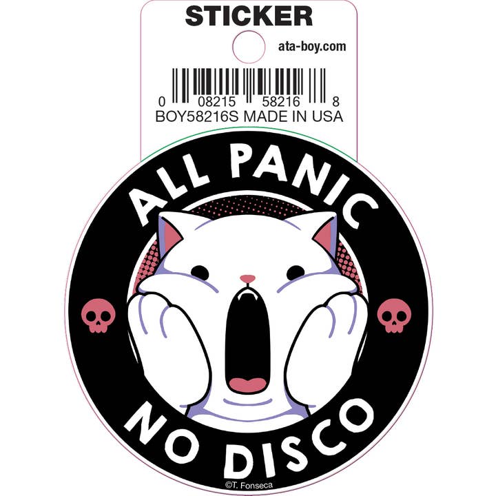 Tobe Fonseca: All Panic No Disco Cat Die Cut Vinyl Sticker - 3" (ONLINE ORDER ONLY)