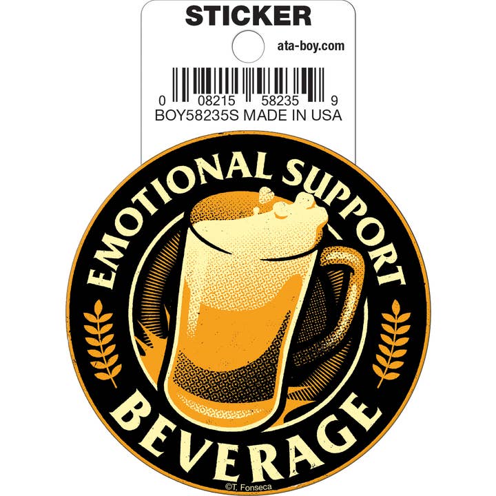 Tobe Fonseca: Emotional Support Beverage Beer Die Cut Vinyl Sticker - 3" (ONLINE ORDER ONLY)