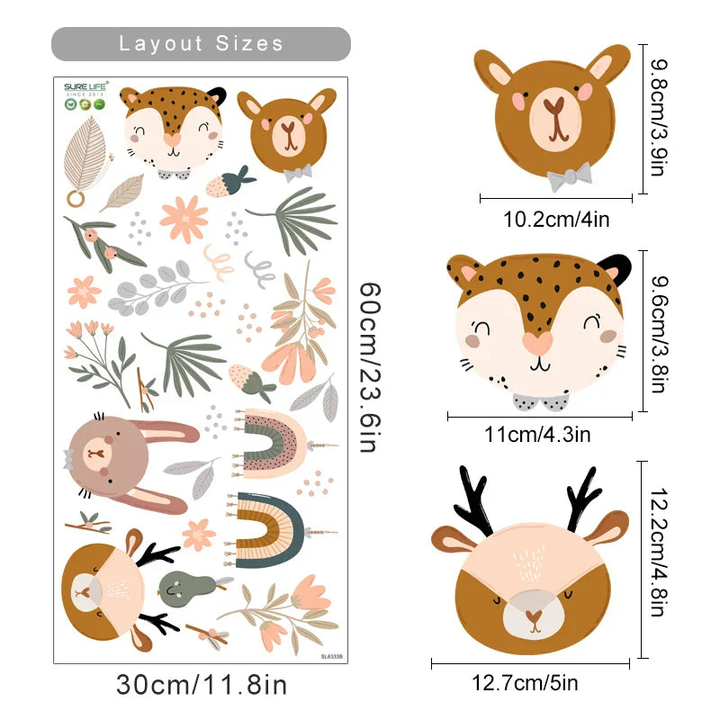 Watercolor Cute Animal Rainbow Nursery Wall Decals Stickers Boys Room Decor (Online Order Only)