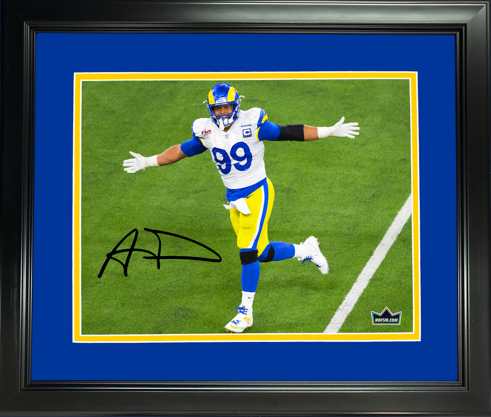 Framed Aaron Donald Los Angeles Rams Facsimile Laser Engraved Signature Auto 11"x14"Football Photo HOFSM Holo (ONLINE ORDER ONLY)