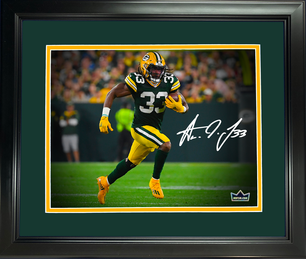 Framed Aaron Jones Green Bay Packers Facsimile Laser Engraved Signature Auto 11"x14"Football Photo HOFSM Holo (ONLINE ORDER ONLY)