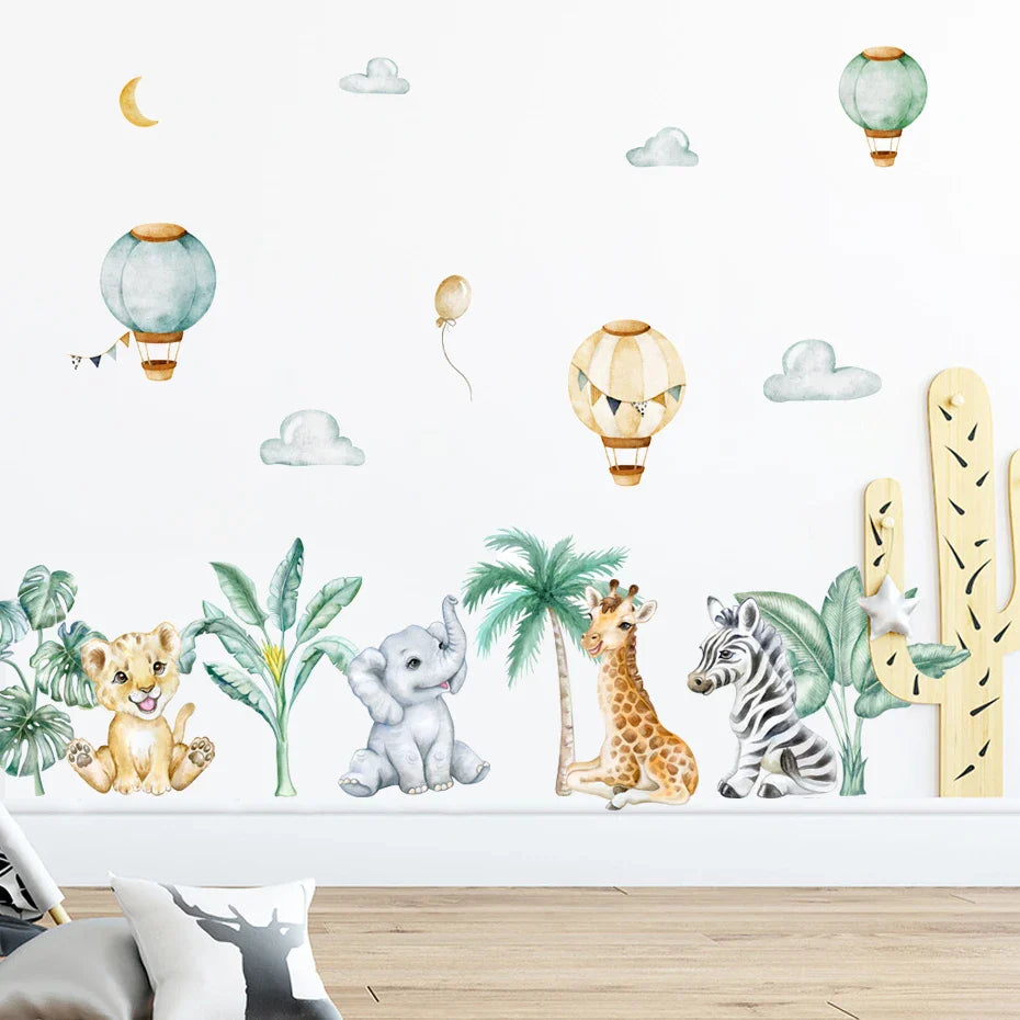 Cute Lion Tropical Leaves Watercolor Nursery Wall Decals Kids Room Decor (ONLINE ORDER ONLY)