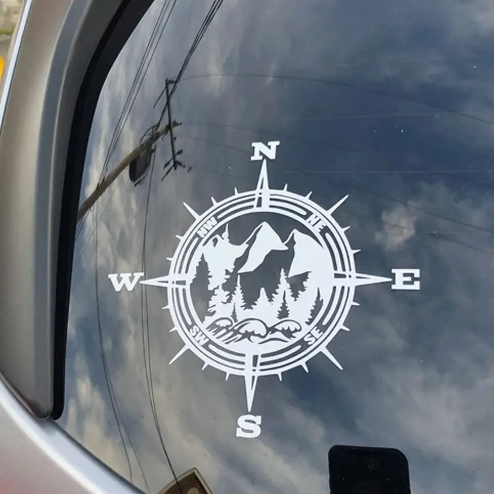 Compass Car Sticker PVC Window Stickers Natural Mountain Forest Pacific Northwest Auto Spare Parts Notebook Vinyl Decals (ONLINE ORDER ONLY)