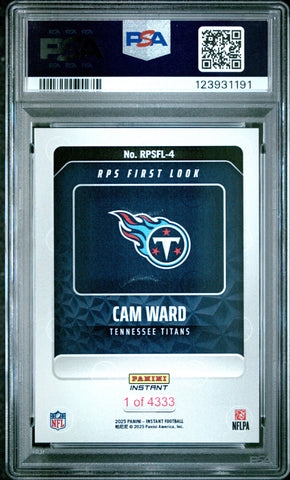 Graded 2025 Panini Instant Cam Ward #RPSFL4 RPS First Look Rookie RC Football Card PSA 9 Mint (ONLINE ORDER ONLY)